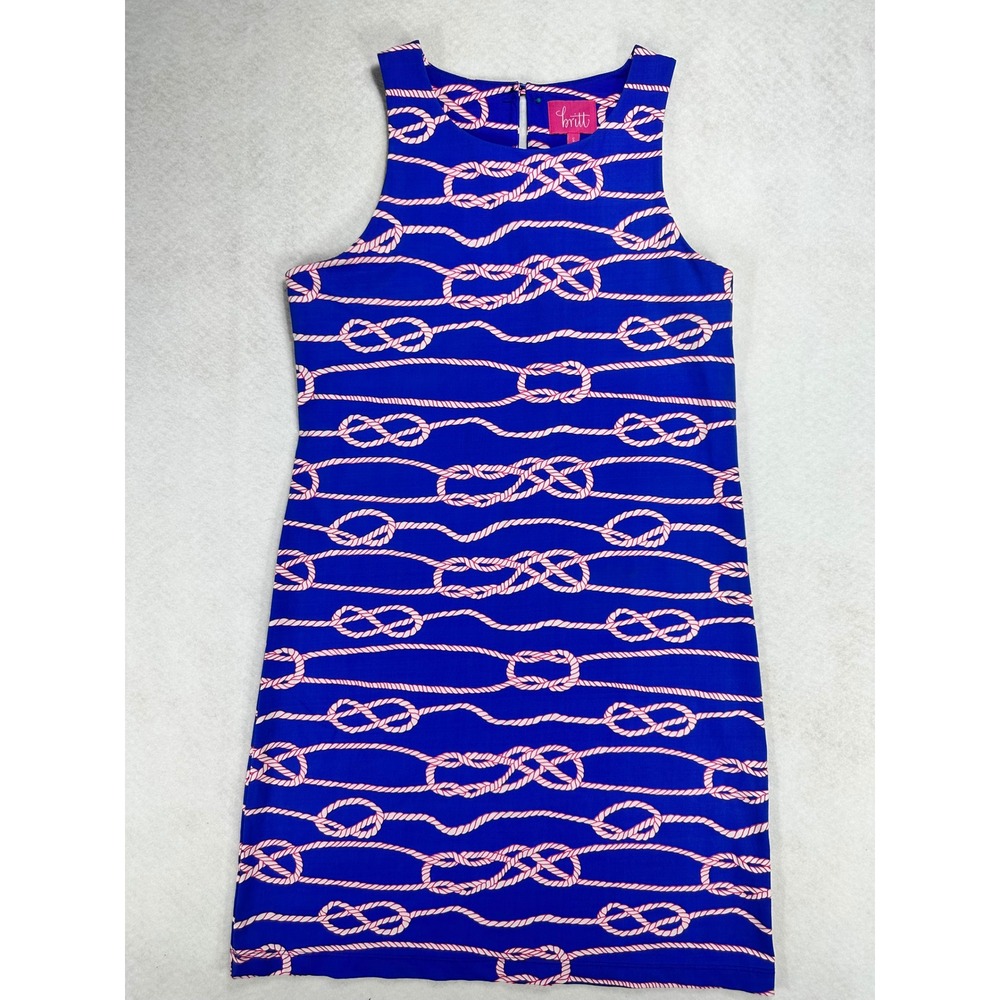 Britt Ryan Shift Dress Small S Blue Pink Nautical Rope Knot Printed Prep Resort